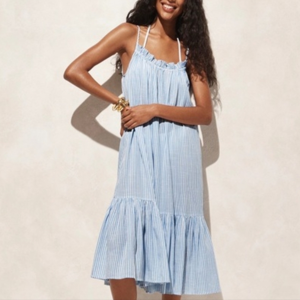 Nwt- J.Crew Ruffle beach dress in stripe airy gauze